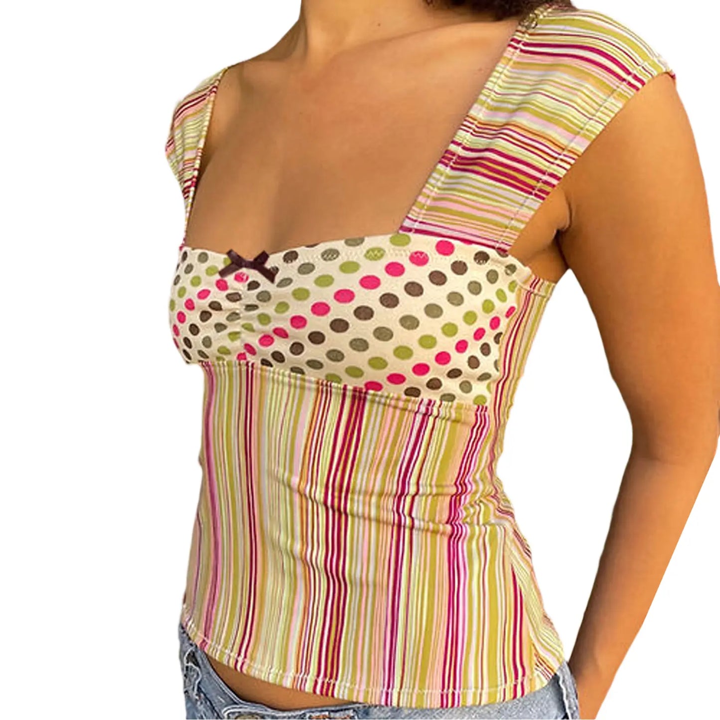 Women Y2K Polka Dot Tank Top Vintage Patchwork Cami Crop Top Crop Tops Y2K Cute Tops for Women Summer Tops Night Out Tops Summer Party Club Vest 00S Retro Shirt Women Clubbing Clothes 2000S Cute Clothes