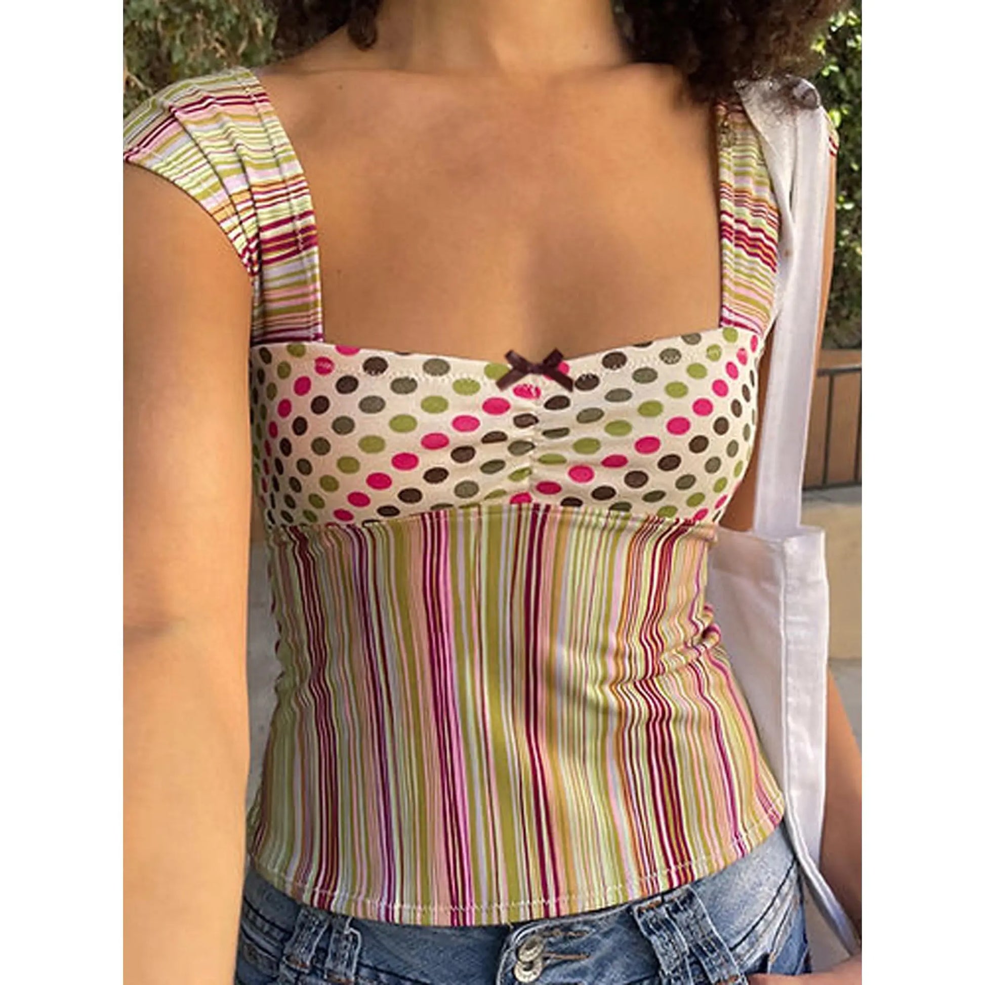 Women Y2K Polka Dot Tank Top Vintage Patchwork Cami Crop Top Crop Tops Y2K Cute Tops for Women Summer Tops Night Out Tops Summer Party Club Vest 00S Retro Shirt Women Clubbing Clothes 2000S Cute Clothes